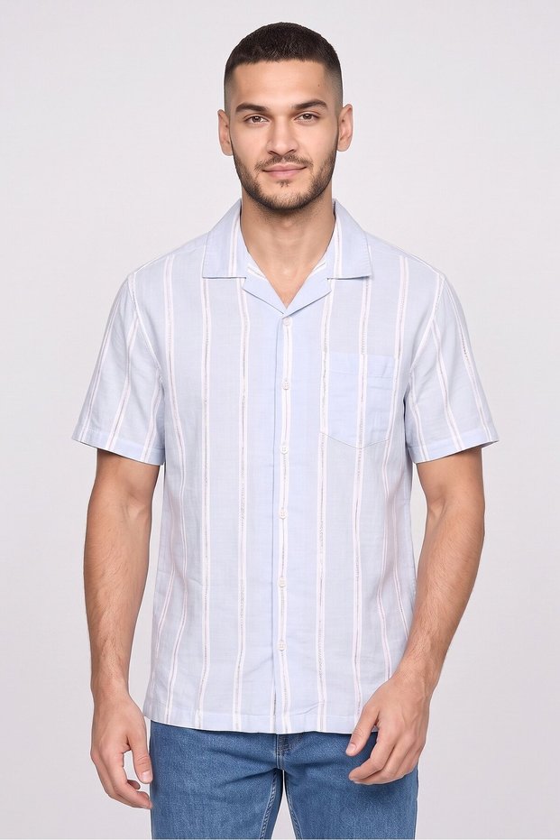 Men Relaxed Fit Stripe Short Sleeve Casual Shirt, Multicolor
