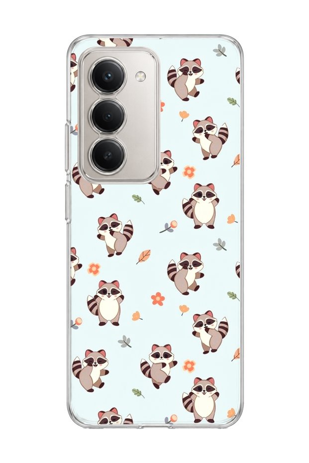 Redmi 15 Compatible Cute Raccoon Printed Transparent Phone Case