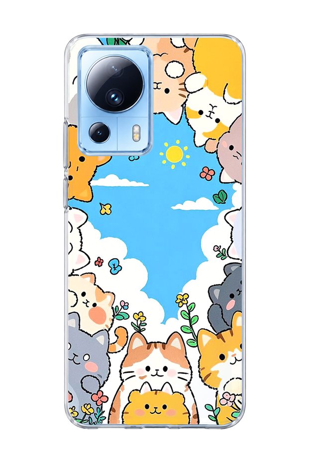 Mi 13 Lite Compatible Cats Blue Sky Printed Transparent Phone Case