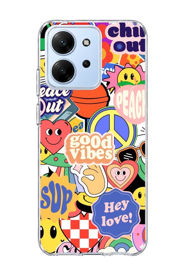 Redmi 15C Compatible Smiley Face Sticker Printed Transparent Phone Case