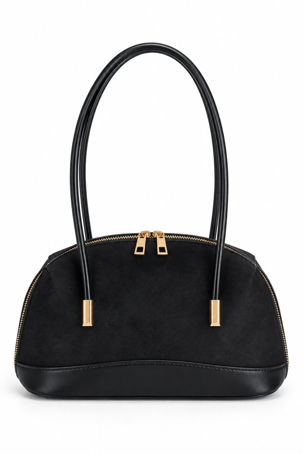 Women's Lora Suede Zippered Hand and Shoulder Bag - Black