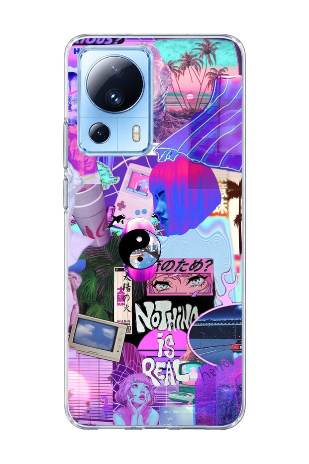 Mi 13 Lite Compatible Purple Sculptured Palm Printed Transparent Phone Case