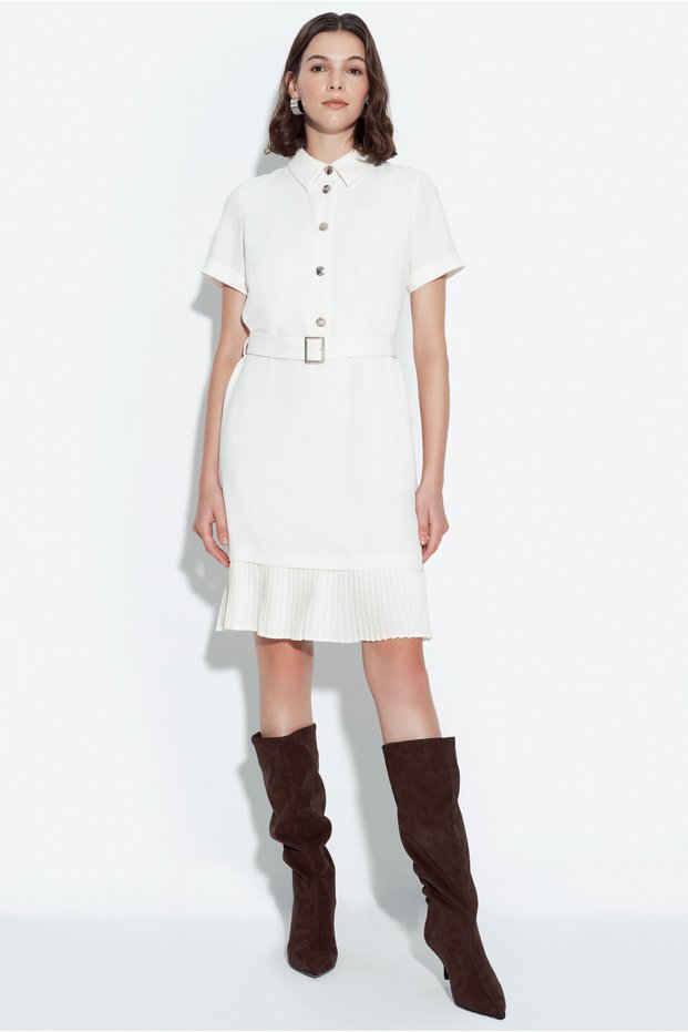 Pile Detailed Knee-Length Dress