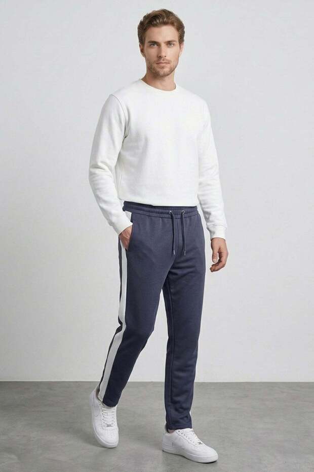 Modal Sweatpants with Side Stripes and Elastic Waistband