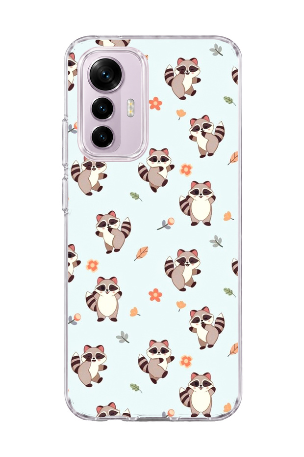 Mi 12 Lite Compatible Cute Raccoon Printed Transparent Phone Case