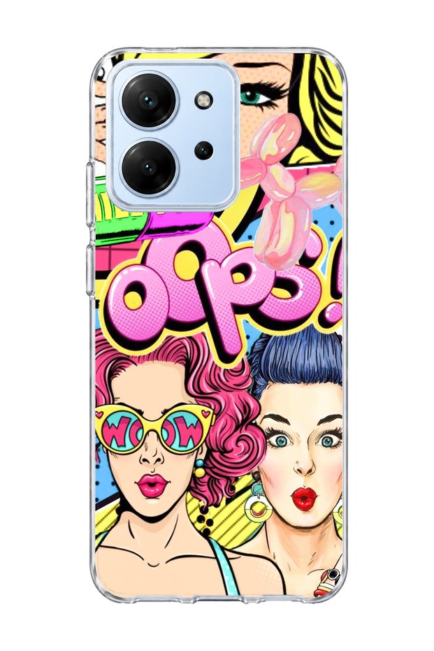 Redmi 15C Compatible Colorful Comic Women Printed Transparent Phone Case