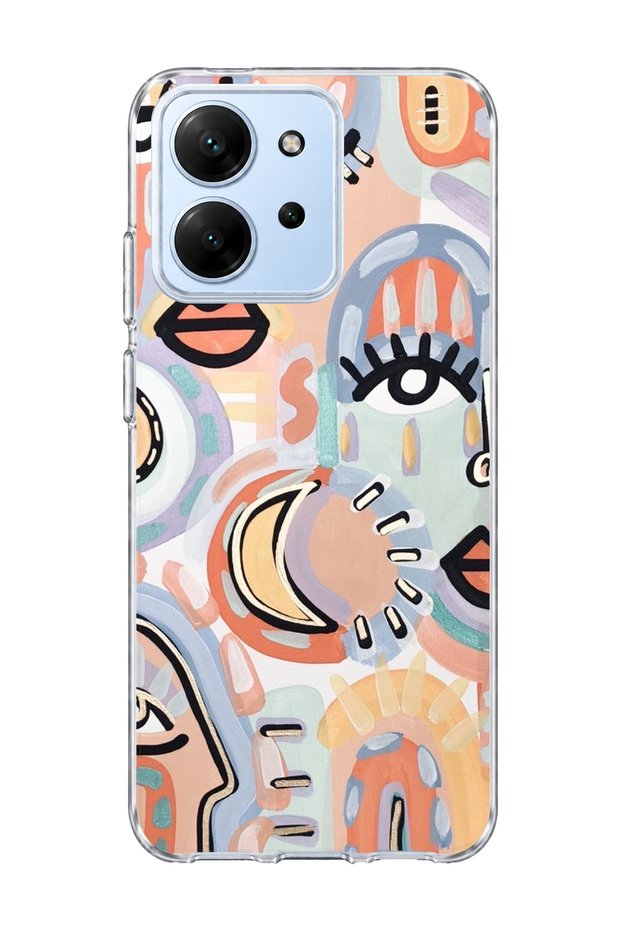 Redmi 15C Compatible Abstract Face and Eye Printed Transparent Phone Case