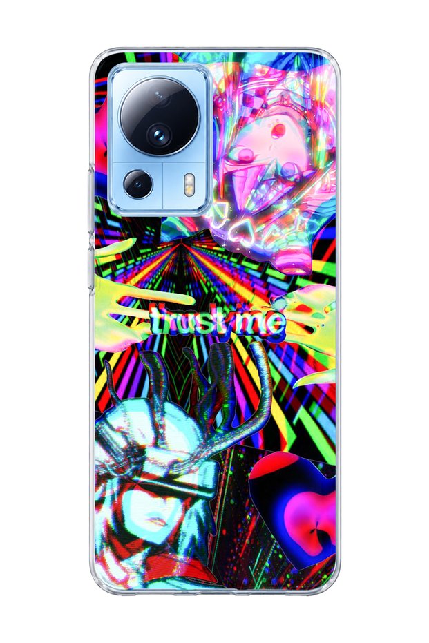 Mi 13 Lite Compatible Neon Heart Sparkle Printed Transparent Phone Case