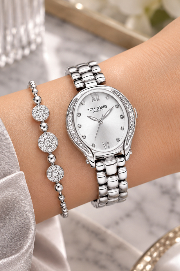 Oval Case Silver Color Women's Wristwatch - 3 Atm Water Resistant Steel Band Japanese Movement Gift Special Boxed Tjb2018C5