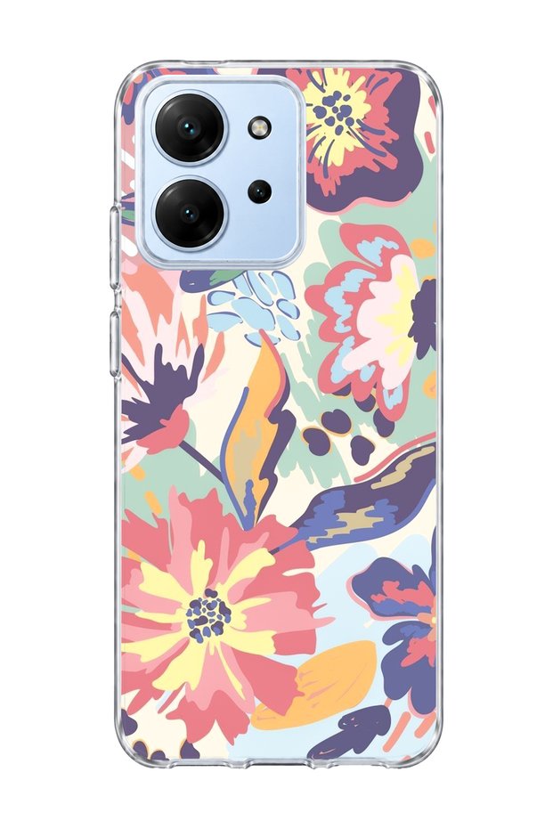 Redmi 15C Compatible Abstract Pastel Flower Printed Transparent Phone Case