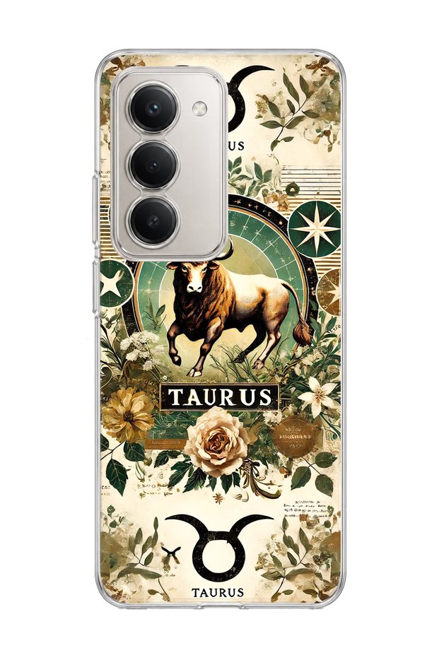 Redmi 15 Compatible Transparent Phone Case with Taurus Sign Printed