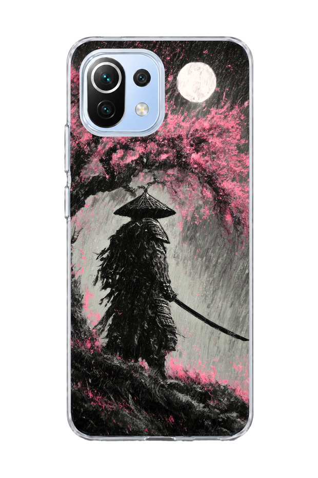 Mi 11 Lite Compatible Samurai Full Moon Printed Transparent Phone Case