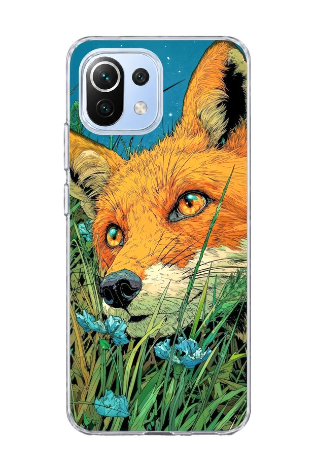 Mi 11 Lite Compatible Fox Green Grass Printed Transparent Phone Case