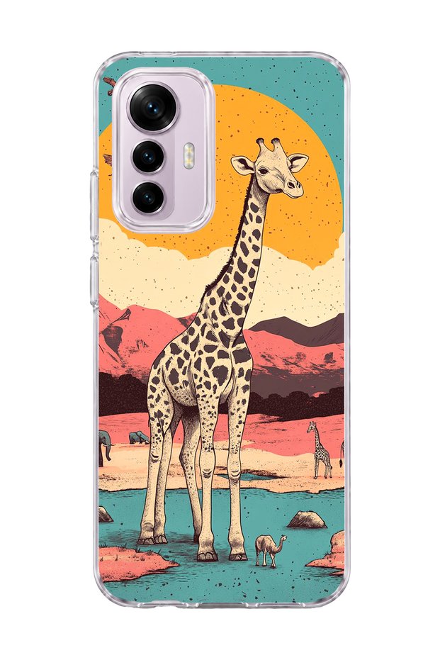 Mi 12 Lite Compatible Giraffe Sunset Printed Transparent Phone Case