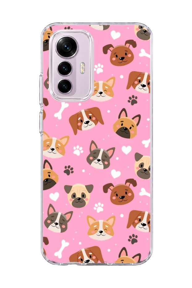 Mi 12 Lite Compatible Dog Faces Pink Printed Transparent Phone Case