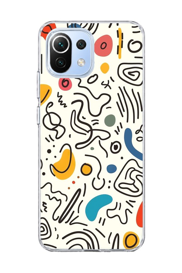 Mi 11 Lite Compatible Colorful Abstract Scribble Printed Transparent Phone Case