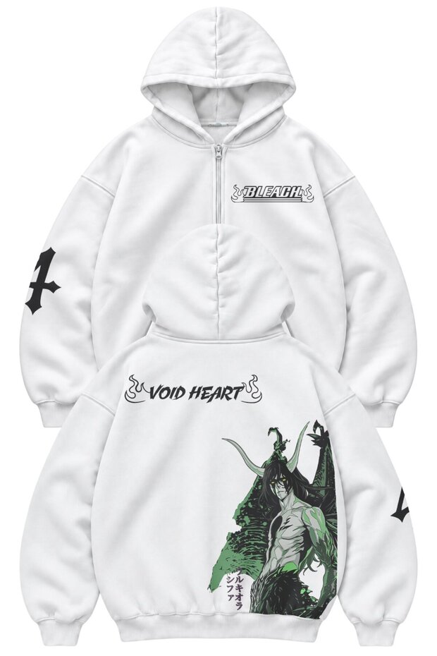 Unisex Oversize Bleach Ulquiorra Back and Sleeve Printed Hooded Zipper Anime Themed Zip Hoodie