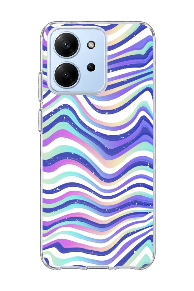 Redmi 15C Compatible Purple Blue Wavy Line Printed Transparent Phone Case