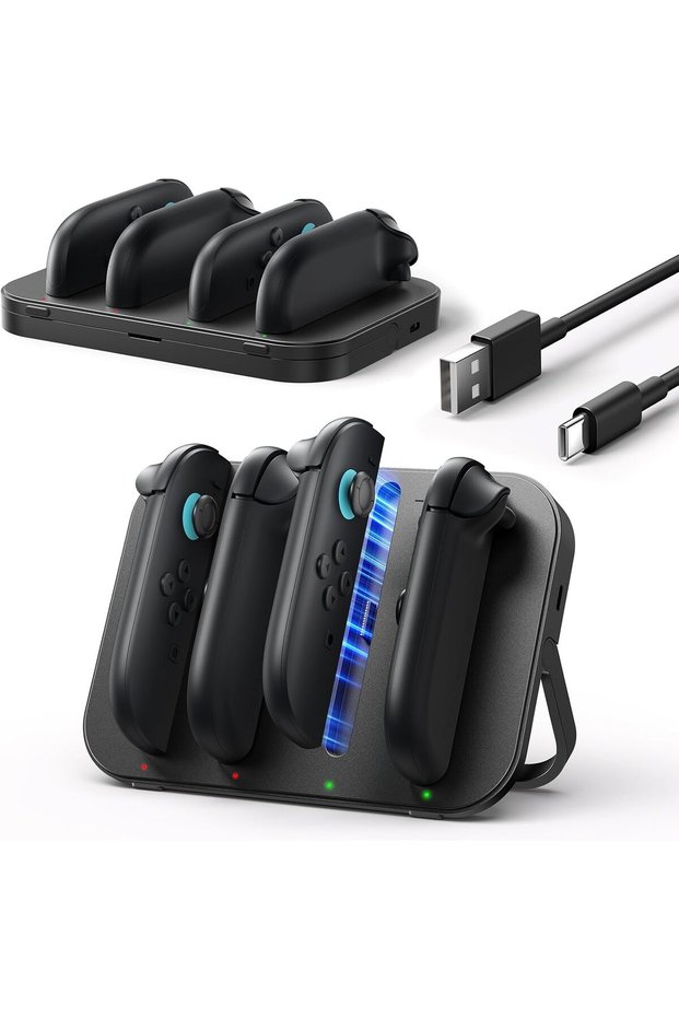 قاعدة شحن لوحدات تحكم JoyCon لجهاز Switch، محطة مغناطيسية 4 في 1