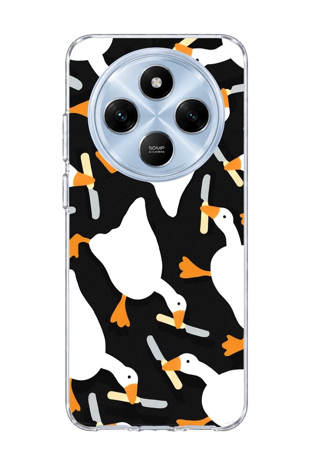 Redmi 14C Compatible White Goose Printed Transparent Phone Case with Blade