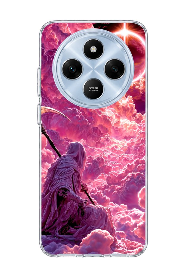 Redmi 14C Compatible Azrail Pink Cloud Printed Transparent Phone Case