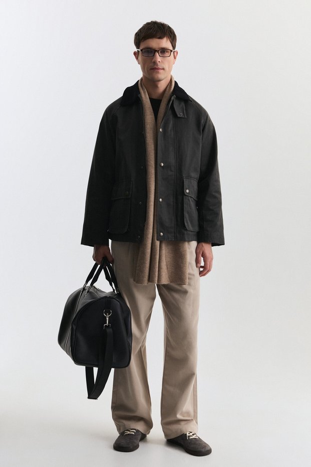 Suede Collar Trench Coat with Pocket Bags