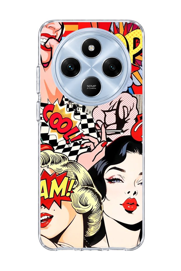 Redmi 14C Compatible Comic Book Women's Printed Transparent Phone Case