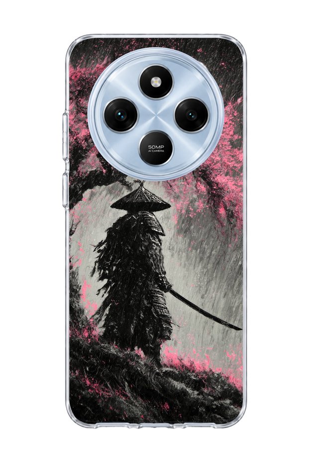 Redmi 14C Compatible Samurai Full Moon Printed Transparent Phone Case