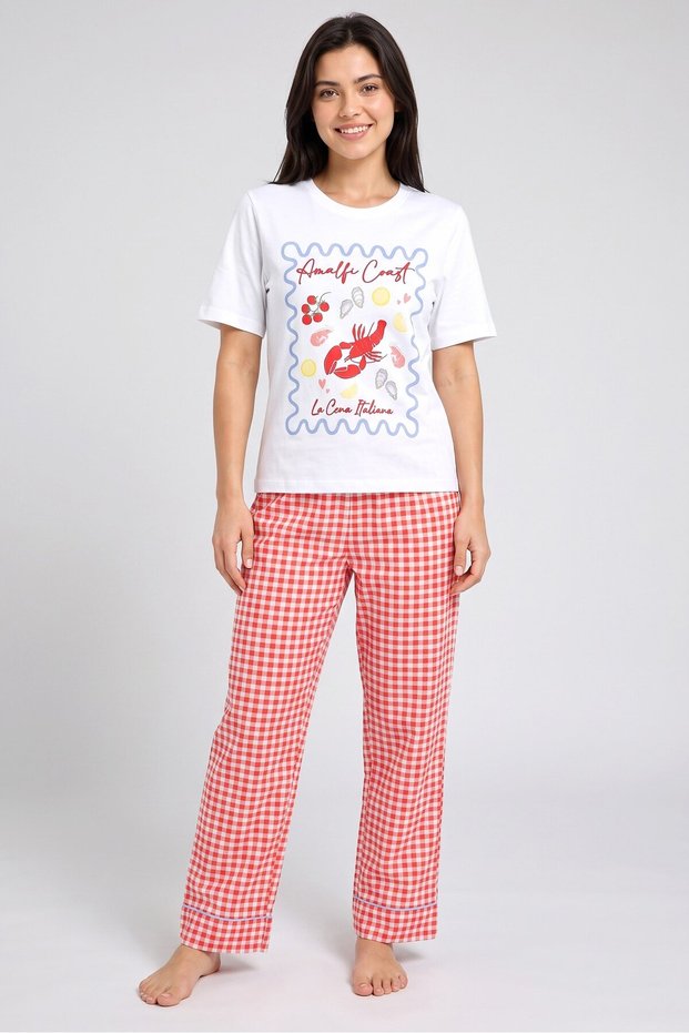 Women 2 Pieces Graphic Print Top And Bottom Pajama Set, Multicolor