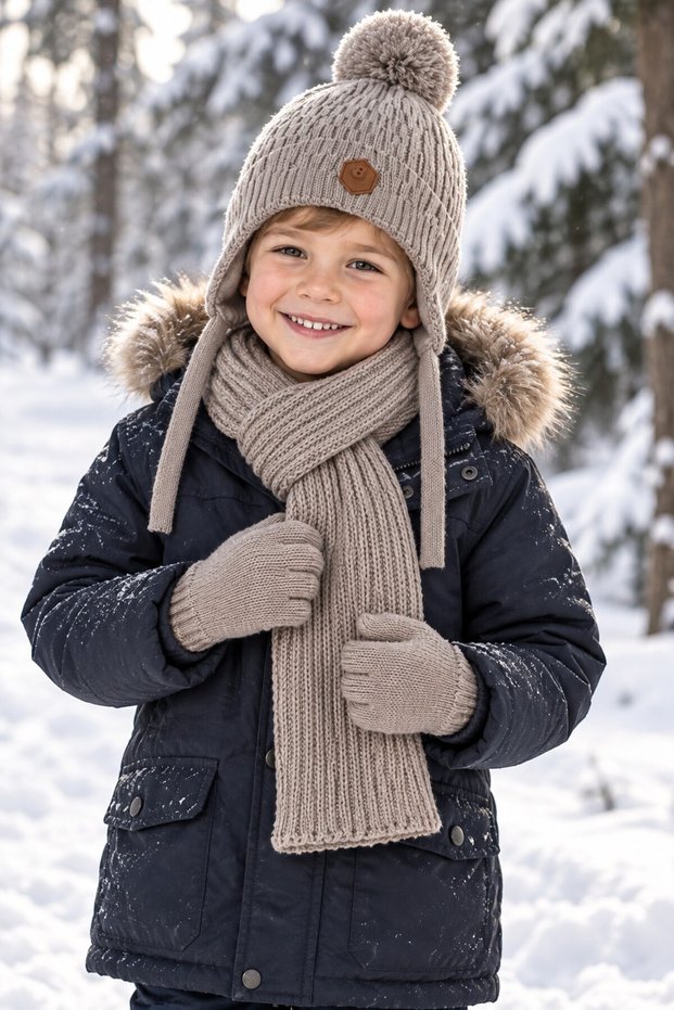 Ki̇tti̇ 26170-13 Men's 4-8 Years Old Scarf, Beanie, Gloves Set