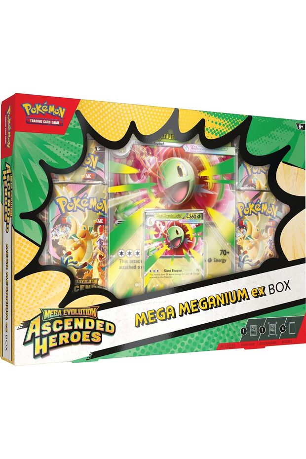 TCG: Mega Evolution—Ascended Heroes Mega Meganium ex Box (1 Foil Promo Card, 1 Oversize Lenticular Card & 4 Booster Packs)