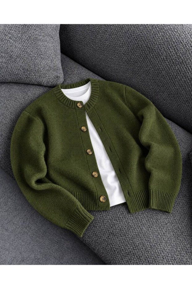Men's Crew Neck Buttoned Knitwear Cardigan