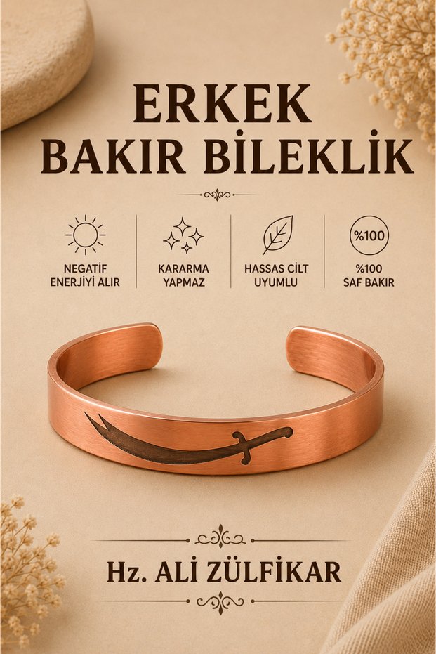 Zülfikar Hz Ali Sword Engraved 100% Pure Copper Men's Bracelet