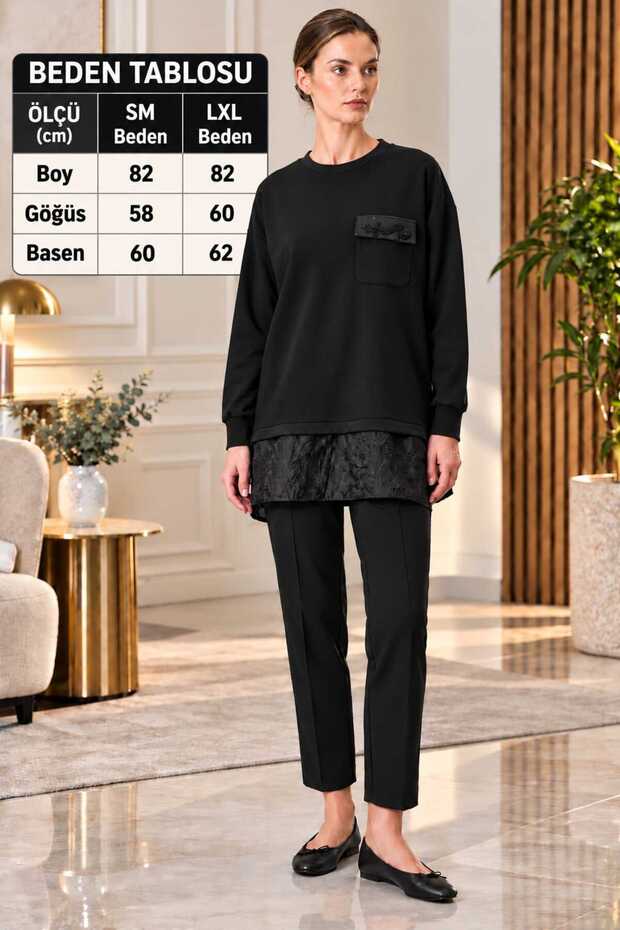 Tunic Hijab Tunic Sweatshirt with Pocket Beading Detail