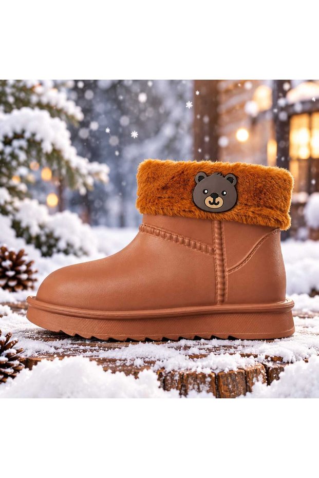 Brown Plush Fur Winter Boots Thick Soled Stylish Casual Cold Weather Boots