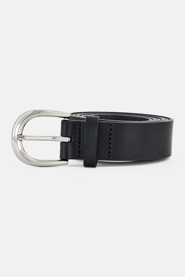 Men Plain Leather Belt, Black