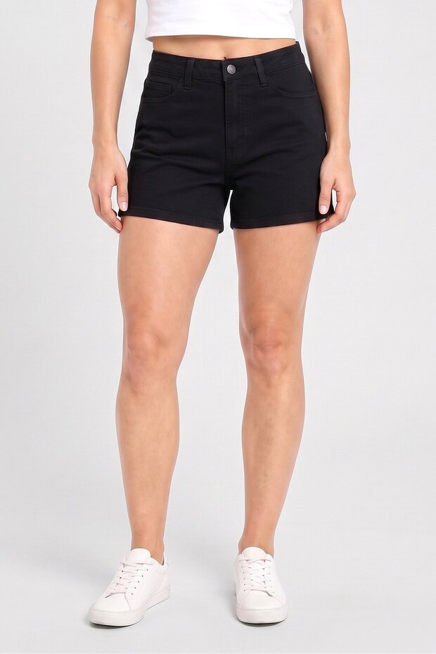 Women Solid Denim Shorts, Black