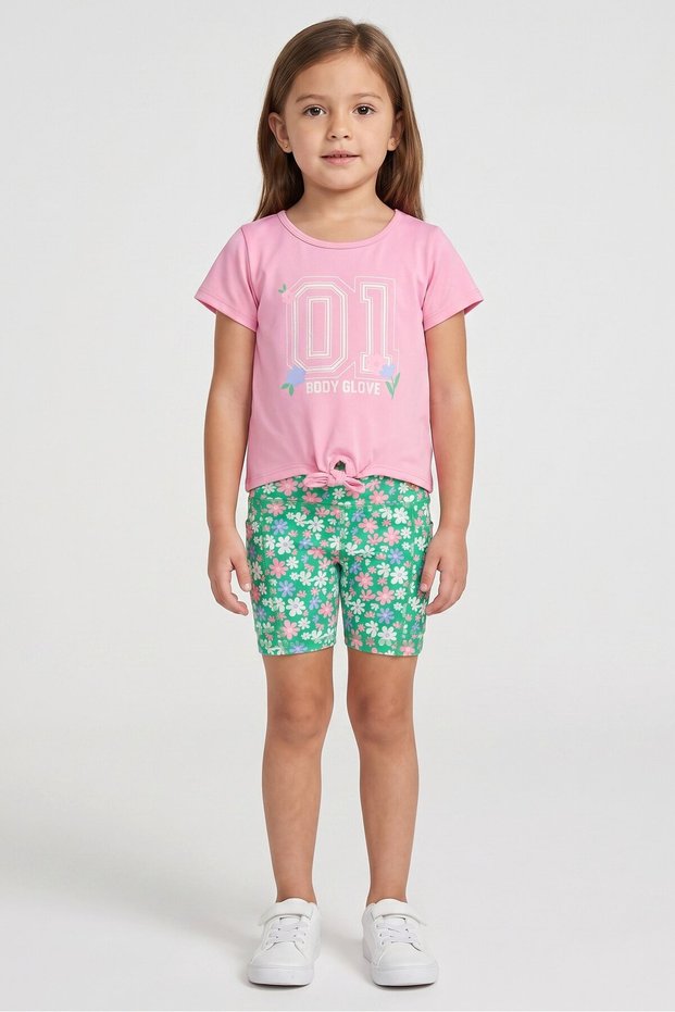 Kids Girl 4 Pieces Graphic Print Top And Shorts Set, Multicolor