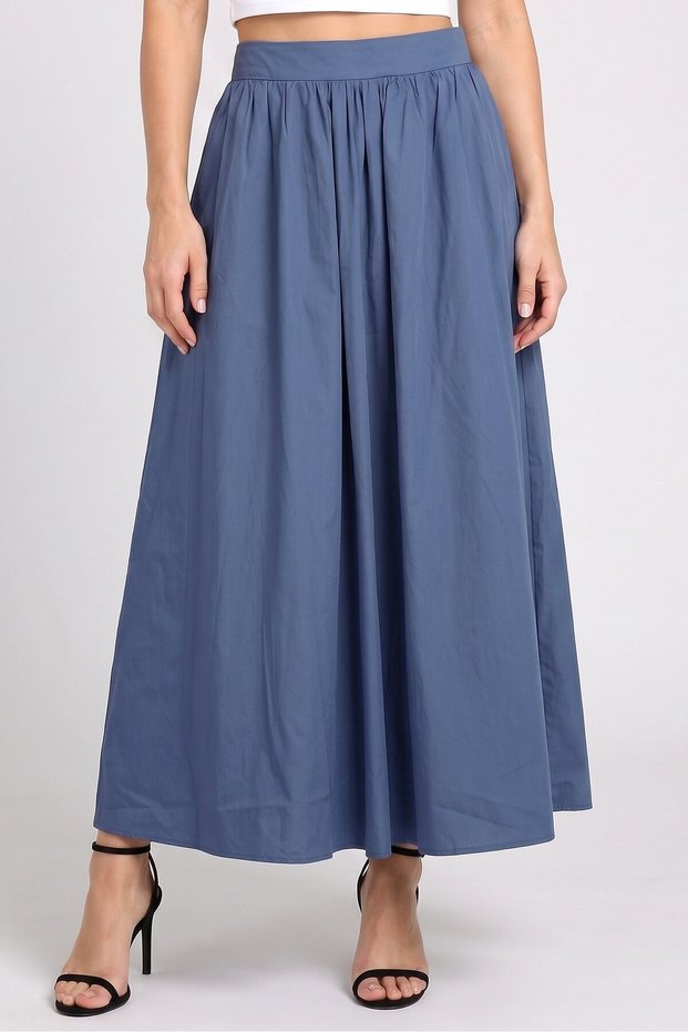 Women Plain Midi Skirts, Dusty Blue