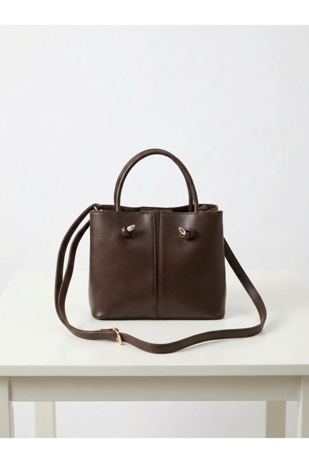 Knot Model Coffee Color Hand and Shoulder Bag with Double Compartment and Internal Wallet