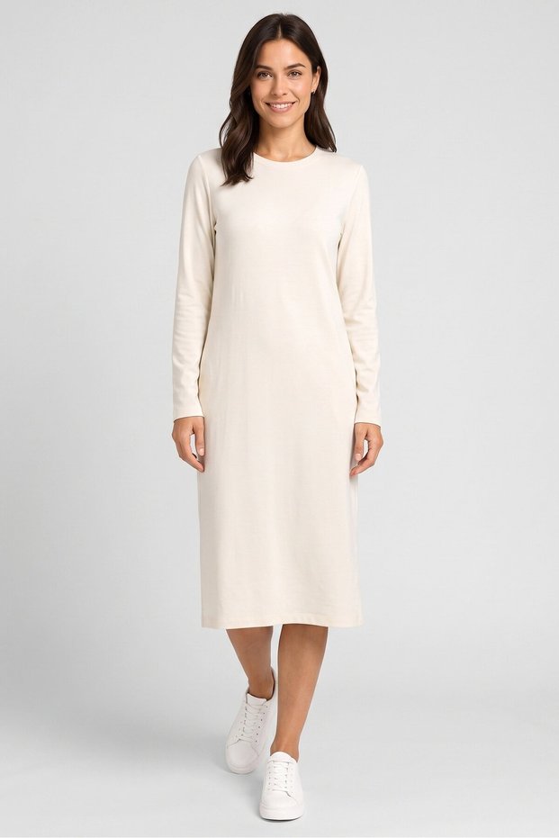 Women Plain Midi Dress, Beige