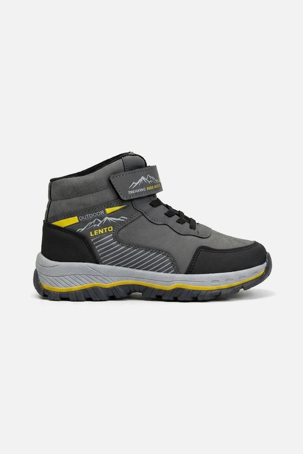Unisex Children's Water and Cold Resistant Winter Outdoor Boots with Velcro and Laces, Gray Yellow