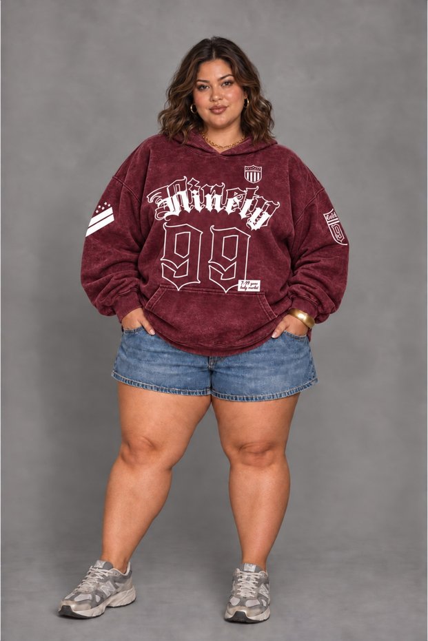Unisex Hooded Sweatshirt Oversize 3 Thread Rastered Burgundy Hoodie