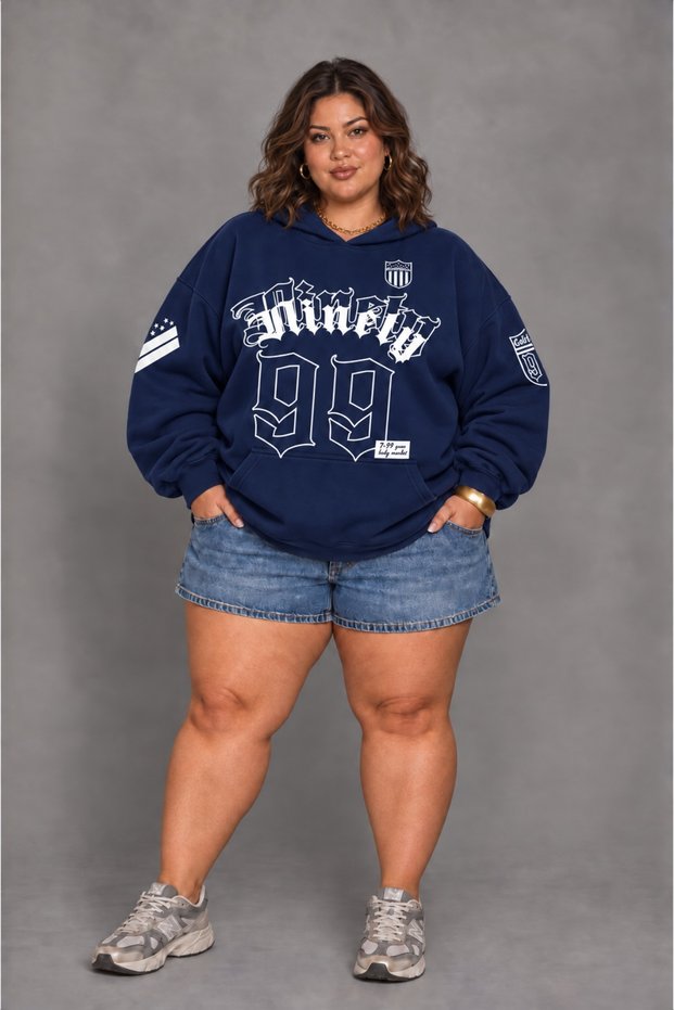 Hooded Sweatshirt Navy Blue Oversize 3 Thread Threaded Unisex Hoodie