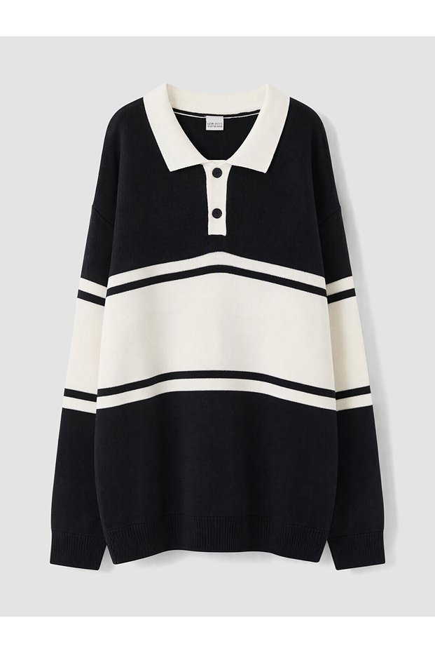 Ozmarka New Season Navy Blue Polo Collar Boys' Knitwear Sweater