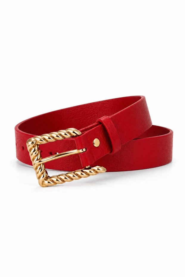 Women's Red Gold Twist Buckle Waist and Trouser Belt