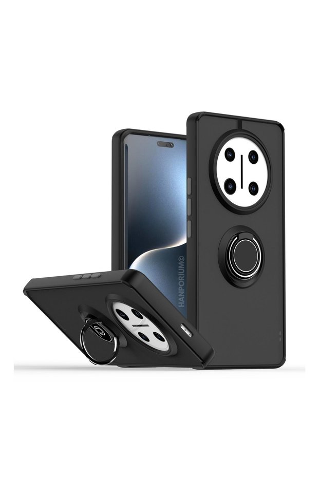 Honor magic 7 lite compatible case with ring stand, extra impact protection hard silicone cover - black