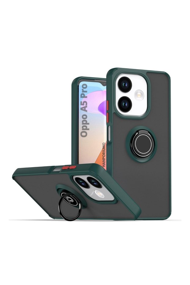 Oppo a5 pro compatible case with ring stand, extra impact protection hard silicone cover - green