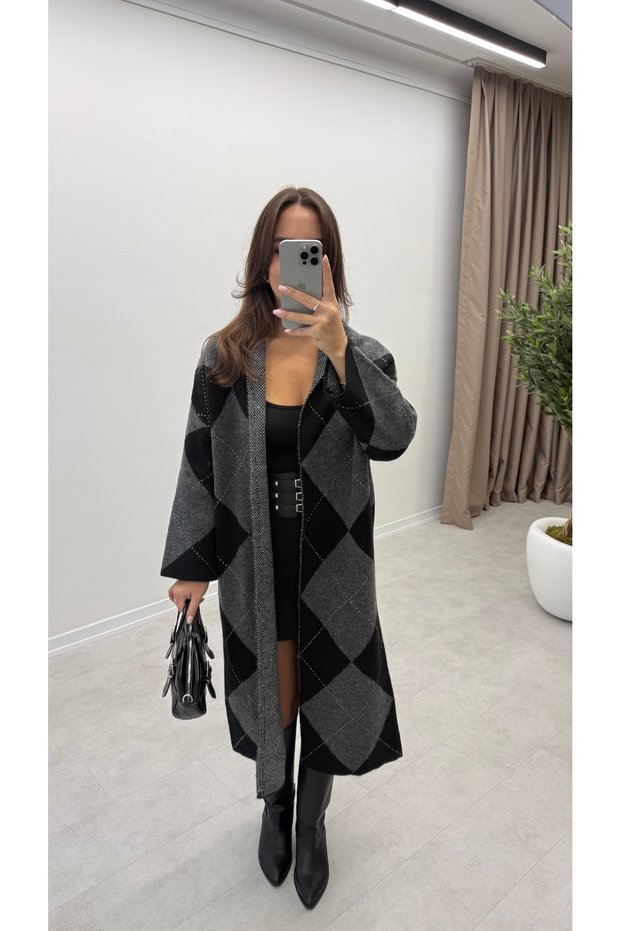 Baklava Patterned Long Casual Cardigan
