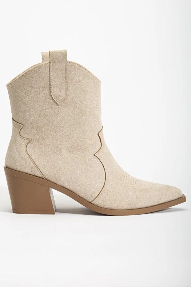 Cream Mink Stone Skin Beige Matte Suede Western Cowboy Boots İlr Adm
